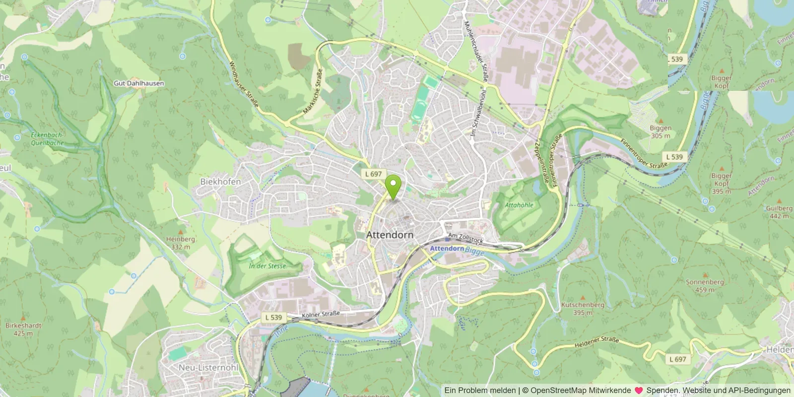 Karte von Attendorn mit unserem Standort — Klick öffnet Google Maps